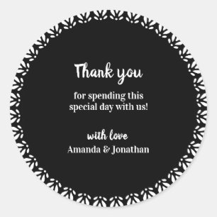 Adesivo Redondo Preto e Branco Obrigado pelo Favor de Casamento St