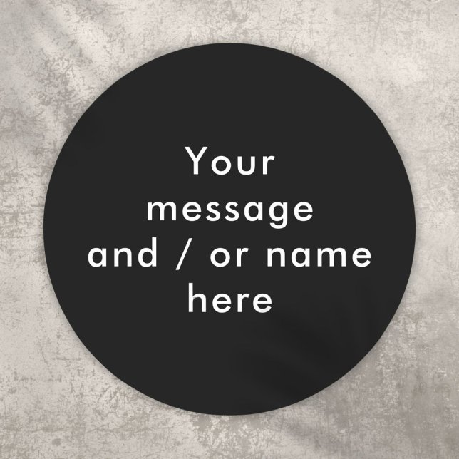 Adesivo Redondo Preto e Branco Personalizado Simples (Simple Personalized Black and White Classic Round Sticker)