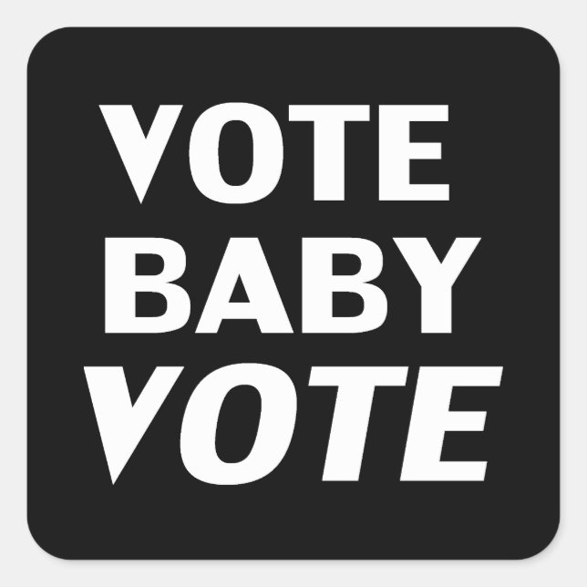adesivo redondo preto e branco "vote baby vote" (Frente)