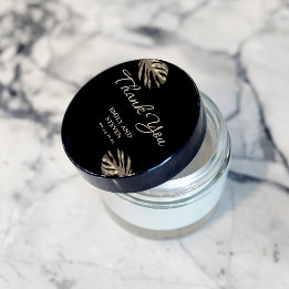 Adesivo Redondo Preto e Dourado Elegante Obrigado Favor do Casamen