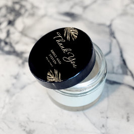 Adesivo Redondo Preto e Dourado Elegante Obrigado Favor do Casamen