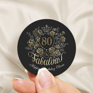Adesivo Redondo Preto e Dourado Floral Elegante 80 e Fabuloso Aniv
