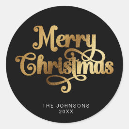 Adesivo Redondo Preto e Dourado Retrorador de Feliz Natal Personal