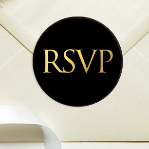 Adesivo Redondo Preto e folha Dourado RSVP do falso