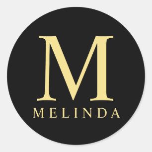 Adesivo Redondo Preto e monograma elegante Dourado