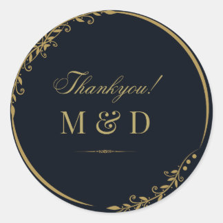 Adesivo Redondo Preto e ouro floral. Muito obrigado.
