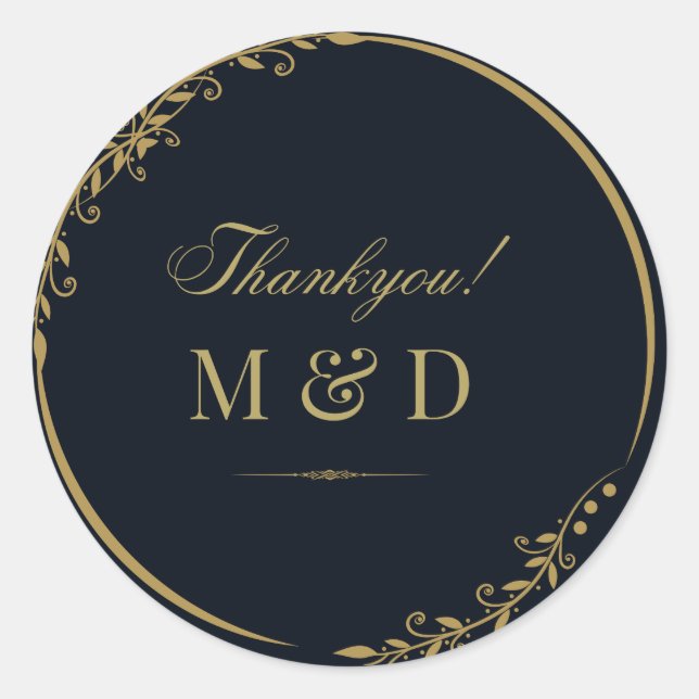 Adesivo Redondo Preto e ouro floral. Muito obrigado. (Frente)