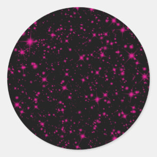 Adesivo Redondo Preto e Rosa Quente com Brilho Estrelas Glitter