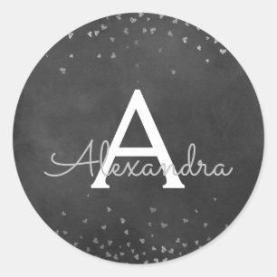 Adesivo Redondo Preto elegante - monograma dos confetes da folha