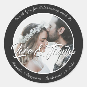 Adesivo Redondo Preto Elegante Obrigado Fotografias De Casamento