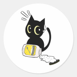Adesivo Redondo Preto Engraçado Gato derramado maionese