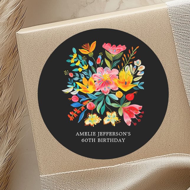 Adesivo Redondo Preto Favor do Floral Fiesta Bright Mexicano (Criador carregado)