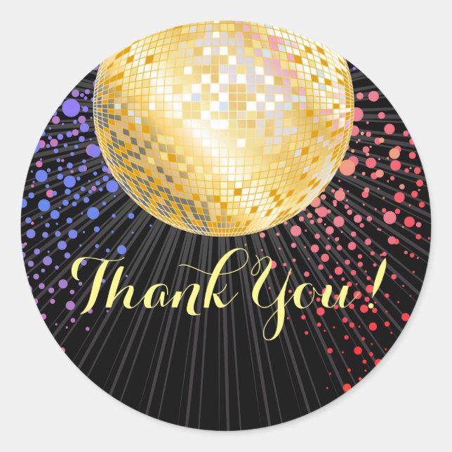 Adesivo Redondo preto, festa da discoteca, obrigado que você marqu (Frente)