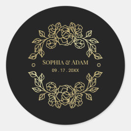 Adesivo Redondo Preto Floral E Cor Do Ouro Elegante Minimalista