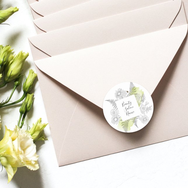 Adesivo Redondo Preto Floral Simples Elegante E Branco (Criador carregado)