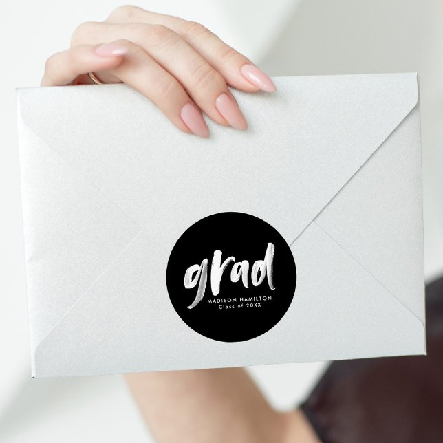 Adesivo Redondo Preto | Graduação de Formando de Script de Pincel (Criador carregado)