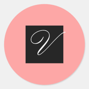 Adesivo Redondo Preto inicial e rosa de V - personalize -