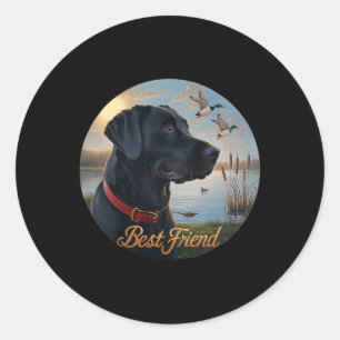 Adesivo Redondo Preto Labrador Melhor Amigo. Caça ao Pato de Aves