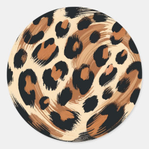 Adesivo Redondo Preto Marrom Creme Pintado Leopardo Estampa Animal