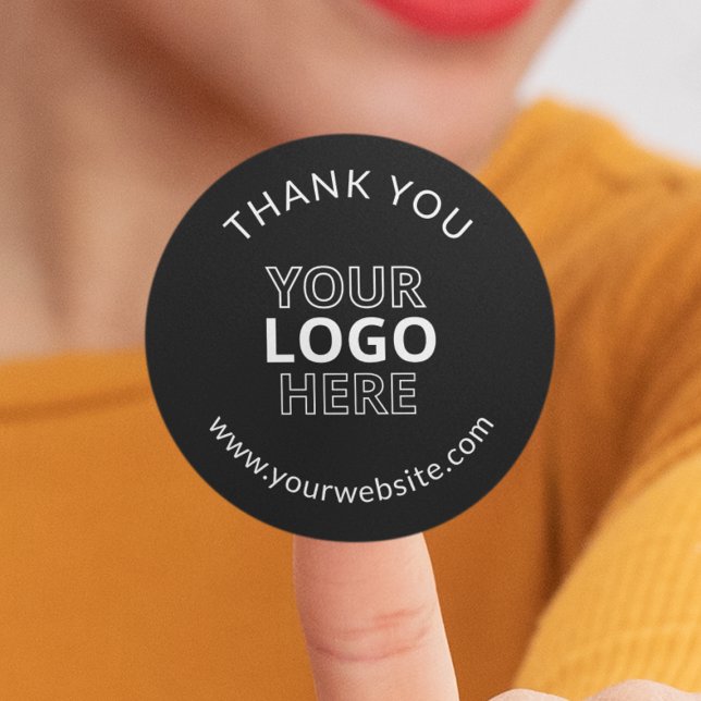 Adesivo Redondo Preto moderno Obrigado Logotipo comercial (Modern Black Thank You Business Logo Classic Round Sticker
)