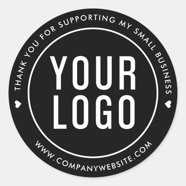 Adesivo Redondo Preto Obrigado Por Apoiar Minha Pequena Empresa (Frente)