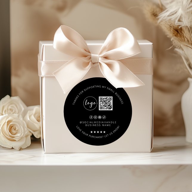 Adesivo Redondo Preto personalizado minimalista, obrigado (Minimalist Custom Black Thank You Sticker)