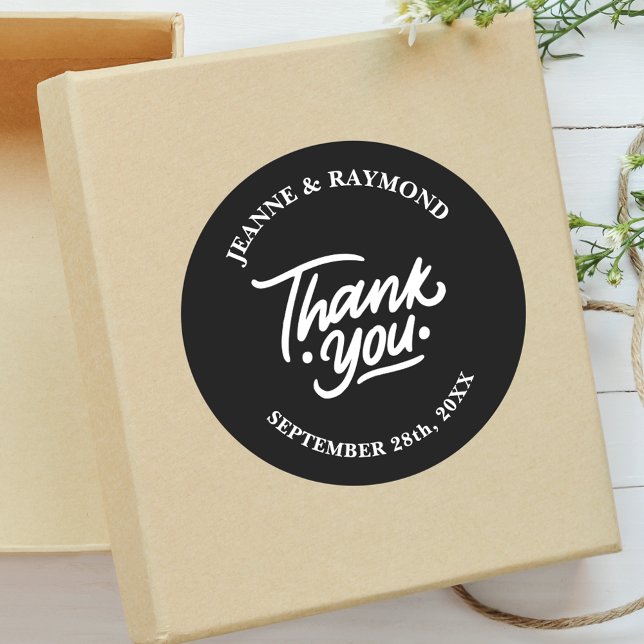 Adesivo Redondo Preto Personalizado Moderno Obrigado Favor De Casa (Criador carregado)