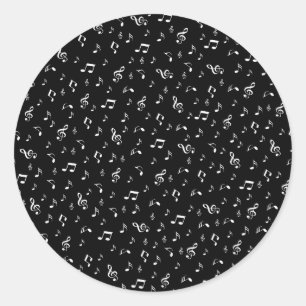 Adesivo Redondo preto prata, nota, música, melodia, música, som,