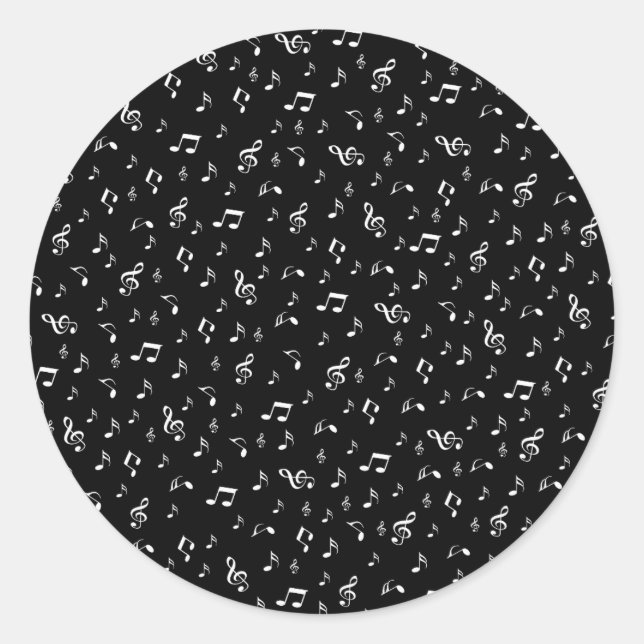 Adesivo Redondo preto prata, nota, música, melodia, música, som, (Frente)