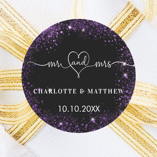 Adesivo Redondo Preto roxo mr mrs coração casamento (Criador carregado)