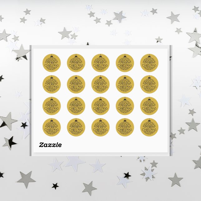 Adesivo Redondo Preto Simples no Dourado Feliz Natal | (Criador carregado)