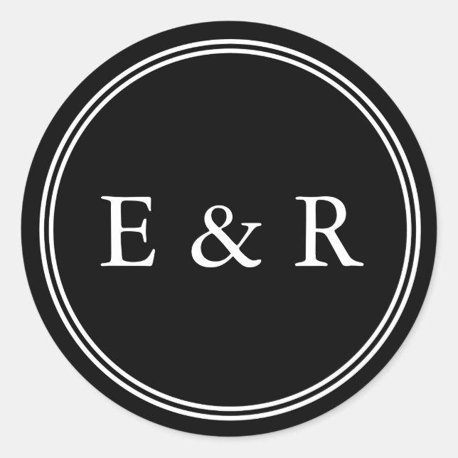 Adesivo Redondo Preto Sólido com Detalhe de Casamento Branco (Frente)