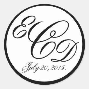 Adesivo Redondo Preto Três Iniciais Monograma de Casamento