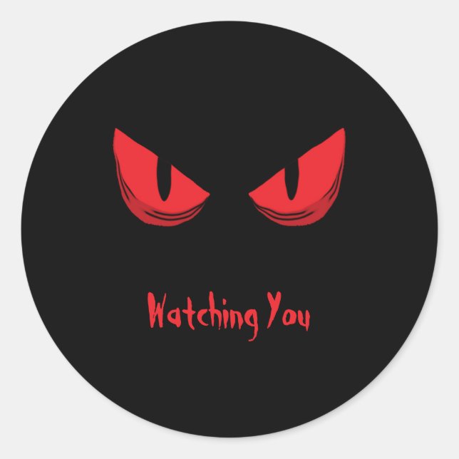 Adesivo Redondo Preto Vendo Você Assustador Olhos Vermelhos (Frente)