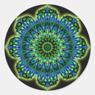 Adesivo Redondo Preto verde do azul da mandala