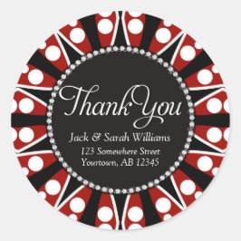 Adesivo Redondo Preto Vermelho + Branco Obrigado Pinheiros redondo