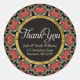 Adesivo Redondo Preto Vermelho + Dourado Obrigado Pinheiros redond