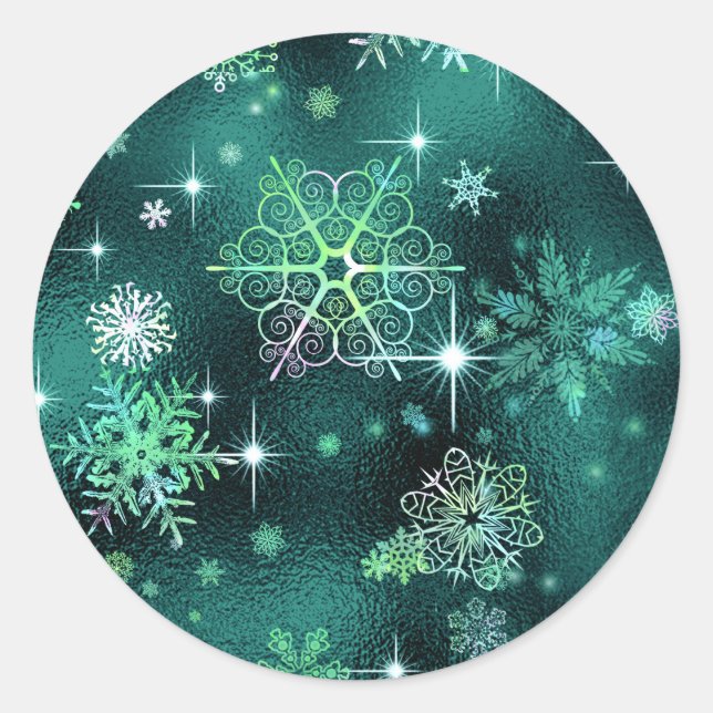 Adesivo Redondo Prettiest Snowflakes Green ID846 (Frente)
