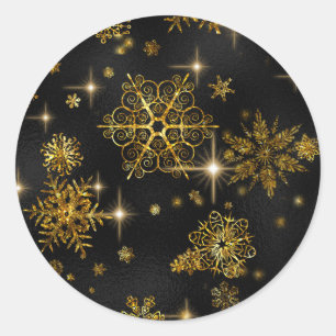 Adesivo Redondo Prettiest Snowflakes Padrão Dourado/Black ID846