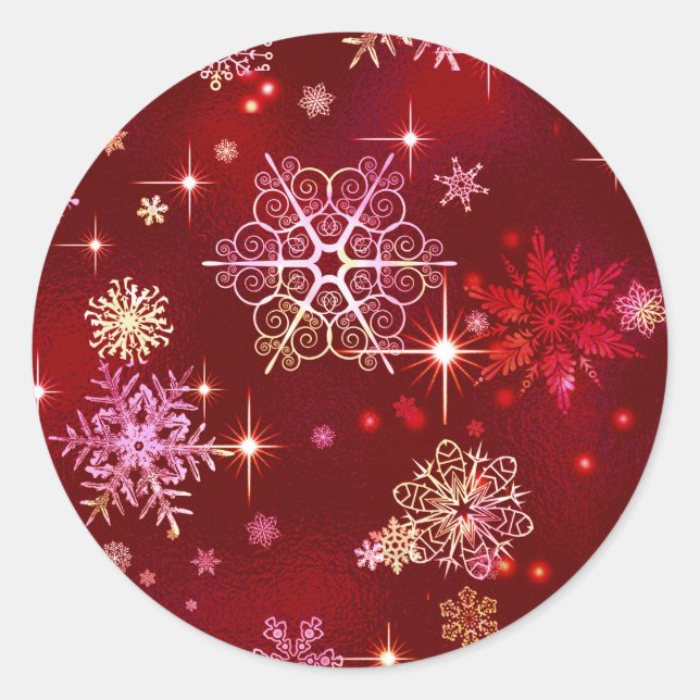 Adesivo Redondo Prettiest Snowflakes Padrão Red ID846 (Frente)