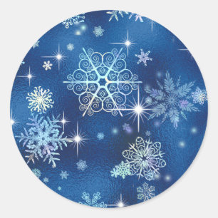 Adesivo Redondo Prettiest Snowflakes Standard Blue ID846