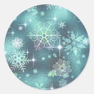 Adesivo Redondo Prettiest Snowflakes, Teal ID846