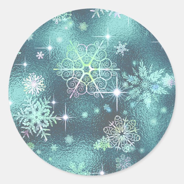 Adesivo Redondo Prettiest Snowflakes, Teal ID846 (Frente)