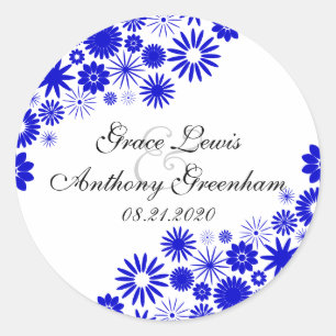 Adesivo Redondo Pretty Florals Royal Blue Stickers