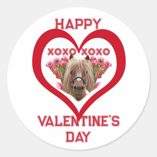 Adesivo Redondo Pretty Pony in Red Valentine's Day for Kids (Frente)