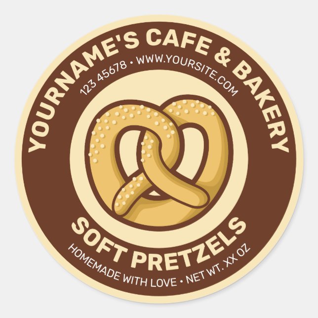 Adesivo Redondo Pretzel Cafe e Bakery Label (Frente)