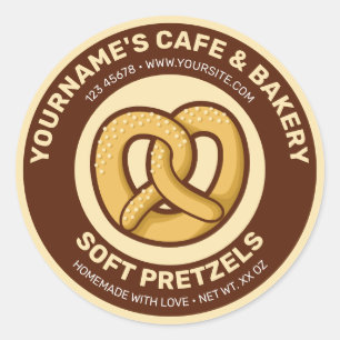 Adesivo Redondo Pretzel Cafe e Bakery Label