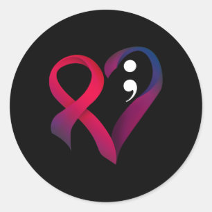 Adesivo Redondo Prevenção ao suicídio Coração Semicolão Saúde Ment
