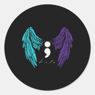 Adesivo Redondo Prevenção ao Suicídio Life Semicolon & Angel Wing