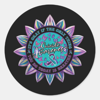 Adesivo Redondo Prevenção do suicídio Sensibilização Mês Fita Teal